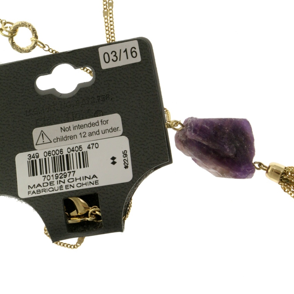 Semi-Precious Tassel Long-Necklace Gold/Purple NWT - Picture 2 of 4